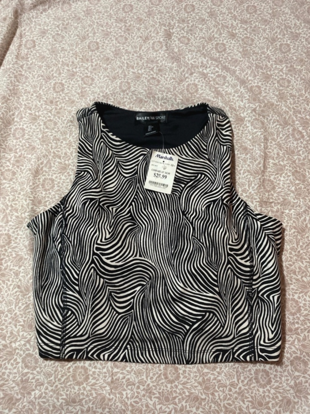Bailey 44 Black and White Abstract Wave Crop Tank
